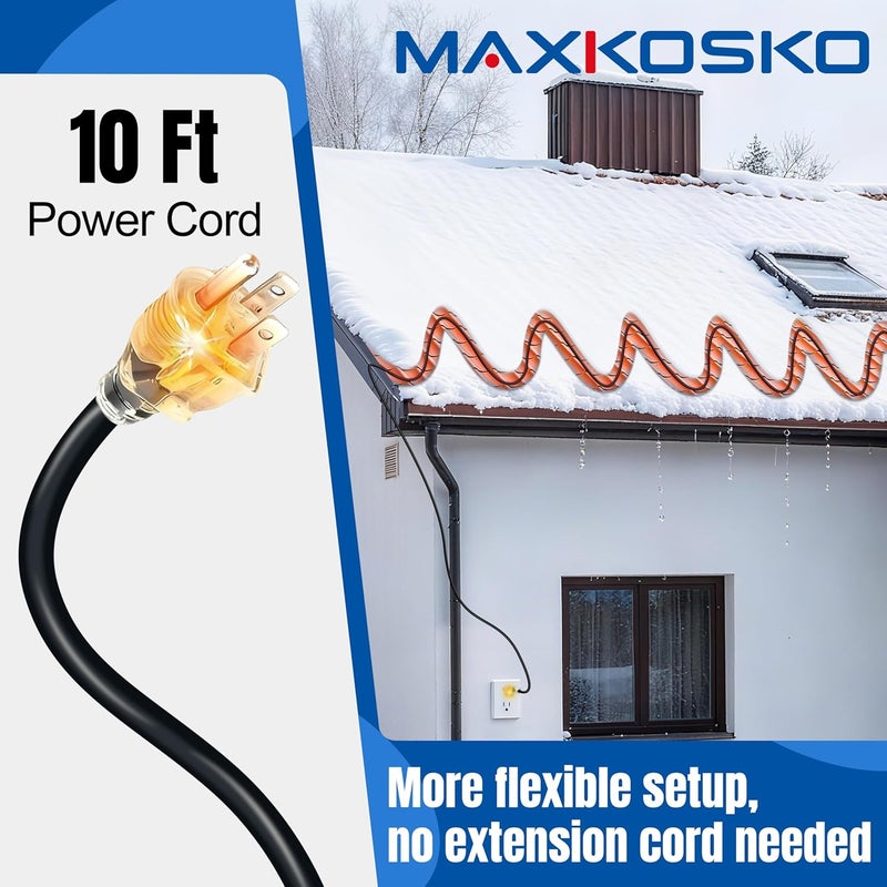 MAXKOSKO Store 75 FT Roof Heat Cable (10FT Cord), Self-Regulating Snow Melt Cable, 7W/Ft 120V Heat Tape for Roof & Gutters, Industrial Grade Gutter Heater Cable with Fluoropolymer Jacket - Image 2